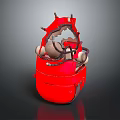 Unique Red Distressed Helmet Design With Decorative Spikes And Inner Structure