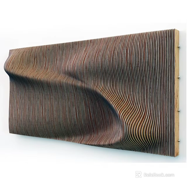 Decorative Wall with Wavy Wooden Striped Texture and Brown Tones Design 3d model 