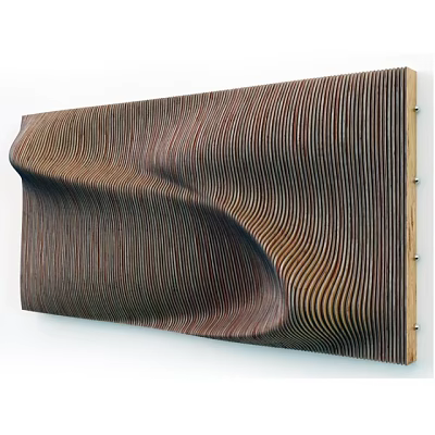 Decorative Wall with Wavy Wooden Striped Texture and Brown Tones Design 3d model