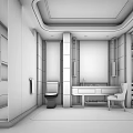 Elegant Spacious Luxury Modern Bathroom Interior With Marble Finishes And Warm Ambient Ceiling Lighting