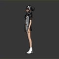Game Movie Character Female Standing In Patterned Dress With Headphones And White Boots
