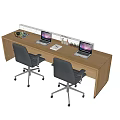 Modern Wooden Reception Desk With White Countertop Laptops And Black Chairs