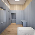 Modern Room Interior With Grey Storage Cabinets Wooden Flooring Sofa Bed And Yellow Curtains