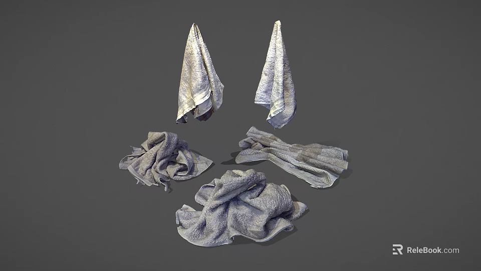 Soft Textured Towels Displayed in Hanging and Folded Positions for Home Decor 3d model 