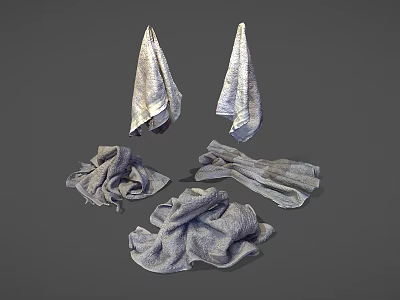 Soft Textured Towels Displayed in Hanging and Folded Positions for Home Decor 3d model