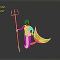 Golden Game And Movie Character Holding Trident With Flowing Cloak In Statue Form