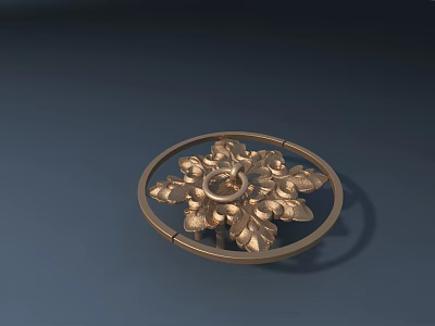 Road Facilities Decorative Component Featuring Golden Circular Design With Floral Pattern And Central Ring 3d model