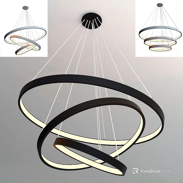 Modern Contemporary Chandelier With Multiple Circular Rings And Illuminated Sleek Design 3d model 