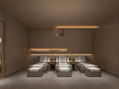 Modern SPA Sauna Room With Comfortable Lounge Chairs Side Tables And Warm Lighting 3d model