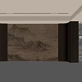 Classical Chinese Landscape Background Wall In Modern Interior Design Space 3d model