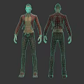 Character 3D Model Front Back View With Red Open Jacket Brown Pants Red Shoes 3d model