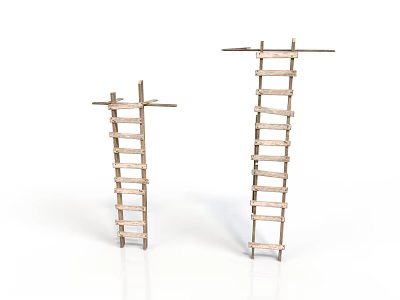 Two Wooden Ladders With Different Heights For Display On White Background 3d model