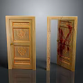 Vintage Wooden Doors With Carved Patterns And Open Door Showing Bloodstains