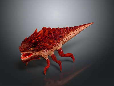Fierce Red Spiked Reptile Creature Featuring Sharp Teeth Clawed Legs And Textured Scales 3d model