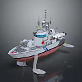 Military Patrol Boat With Radar Antenna Missile System Gray Red Hull On Display Stand