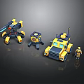 Yellow Mechanical Robots Collection With Spider Truck And Humanoid Shapes Design