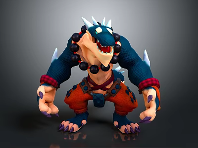 Fierce Game and Movie Character With Spiked Back Blue Body Red Pants And Purple Claws 3d model