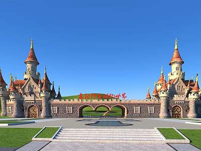 European-style gate zoo cartoon building playground 3d model