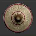 Woven Straw Hat With Brown Top And Pink Decorative Trim Design
