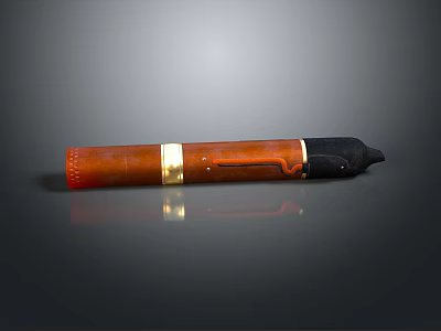 Brown Leather Wrapped Weapon With Gold Accent Black Tip And Red End Detail 3d model
