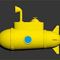 Yellow Plastic Toy Submarine With Round Blue Window Top Pipe And Tail Propeller