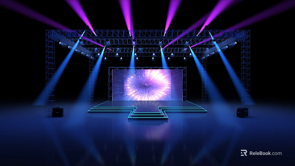 Amusement Equipment Stage With Purple Blue Lights LED Screen And Steps Structure 3d model 