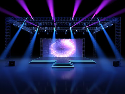 Amusement Equipment Stage With Purple Blue Lights LED Screen And Steps Structure 3d model