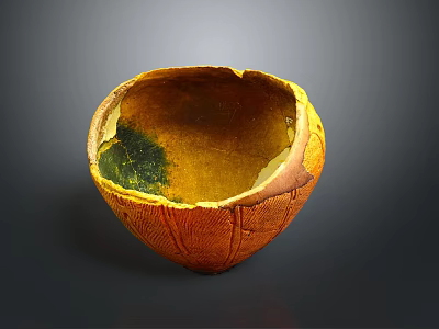 Artisanal Rustic Ceramic Bowl With Yellow Green Glaze And Textured Surface 3d model