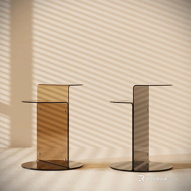 Modern Acrylic Side Tables in Gold and Black with Sunlight Shadow Patterns 3d model