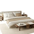 Double Bedside Table Bed End Stool Carpet Table Lamp 3d model