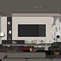 Modern Living Room Interior Design With Beige Sofa TV Wall Artwork Coffee Table And Plants