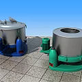 Industrial Centrifugal Dehydrators With Silver Body And Blue Green Bases On Gray Floor Tiles