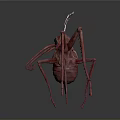 Red Insect with Long Thin Legs Transparent Antennae and Detailed Artistic 3D Render