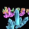 Vibrant Colored Crystal Clusters And Spikes Showcased On Black Background With Various Shapes