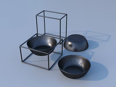 Modern Black Metal Bowls With Wire Frame Kitchen Organizer Stand 3d model