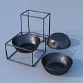 Modern Black Metal Bowls With Wire Frame Kitchen Organizer Stand