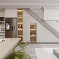 Modern Apartment Interior With Kitchen Built In Shelves And Dining Area 3d model