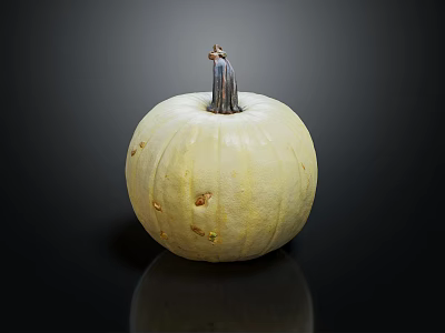 Fresh Yellow Pumpkin with Green Stem on Black Background and Shiny Reflection 3d model