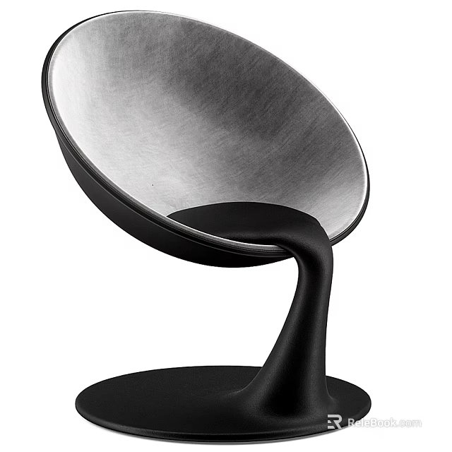 Modern Stylish Leisure Chair With Silver Metal Shell And Curved Black Base 3d model 