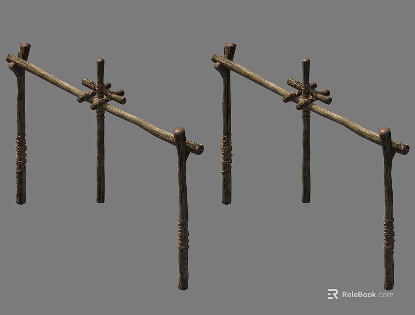 Wooden Clothes Hangers Made With Sticks And Rope Wrapped Simple Handcrafted Natural Style 3d model 