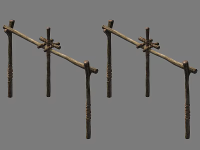 Wooden Clothes Hangers Made With Sticks And Rope Wrapped Simple Handcrafted Natural Style 3d model