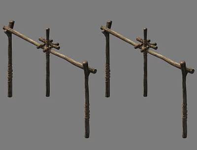 Wooden Clothes Hangers Made With Sticks And Rope Wrapped Simple Handcrafted Natural Style 3d model