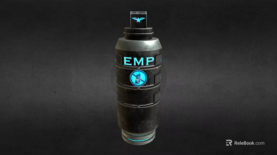 Black Cylindrical EMP Weapon Design With Glowing Blue Tactical Military Device 3d model 