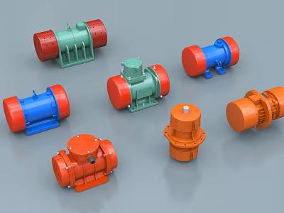 Colorful Industrial Electric Motors in Green Blue and Orange Arrangement 3d model