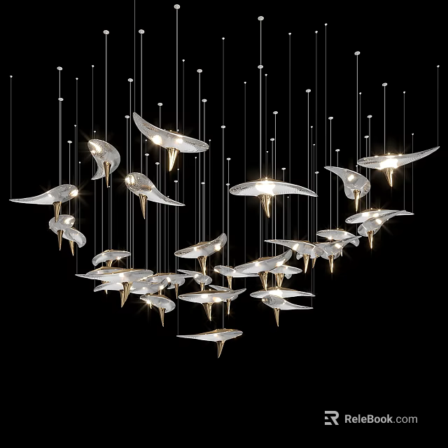 Silver Wing Shaped Illuminated Hanging Ornaments For Modern Indoor Ceiling Decor 3d model 