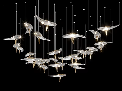 Silver Wing Shaped Illuminated Hanging Ornaments For Modern Indoor Ceiling Decor 3d model