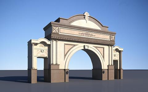 European-style gate, gate, school gate, sentry box 3d model