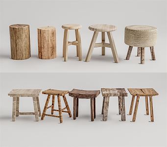 Modern Stool Wooden Stool Low Stool 3d model