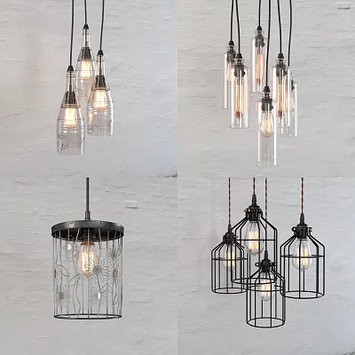 Modern Industrial Pendant Lights With Glass Metal Frames And Exposed Bulbs For Home Decor 3d model