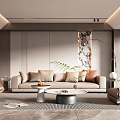 Modern Living Room Interior With Beige Sofa Coffee Table And Decorative Painting